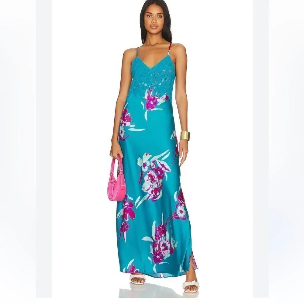 Free People Forever Yours Satin Printed Maxi Dress NWT